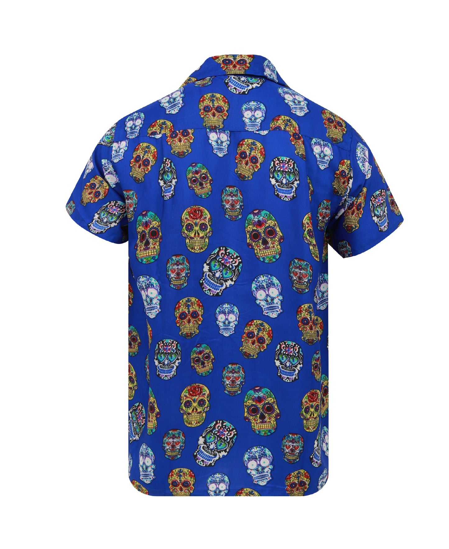 Sugar Skull Hawaiian Shirt Black Halloween Pumpkin Stag Day Of The Dead Shirt Blue S-XL