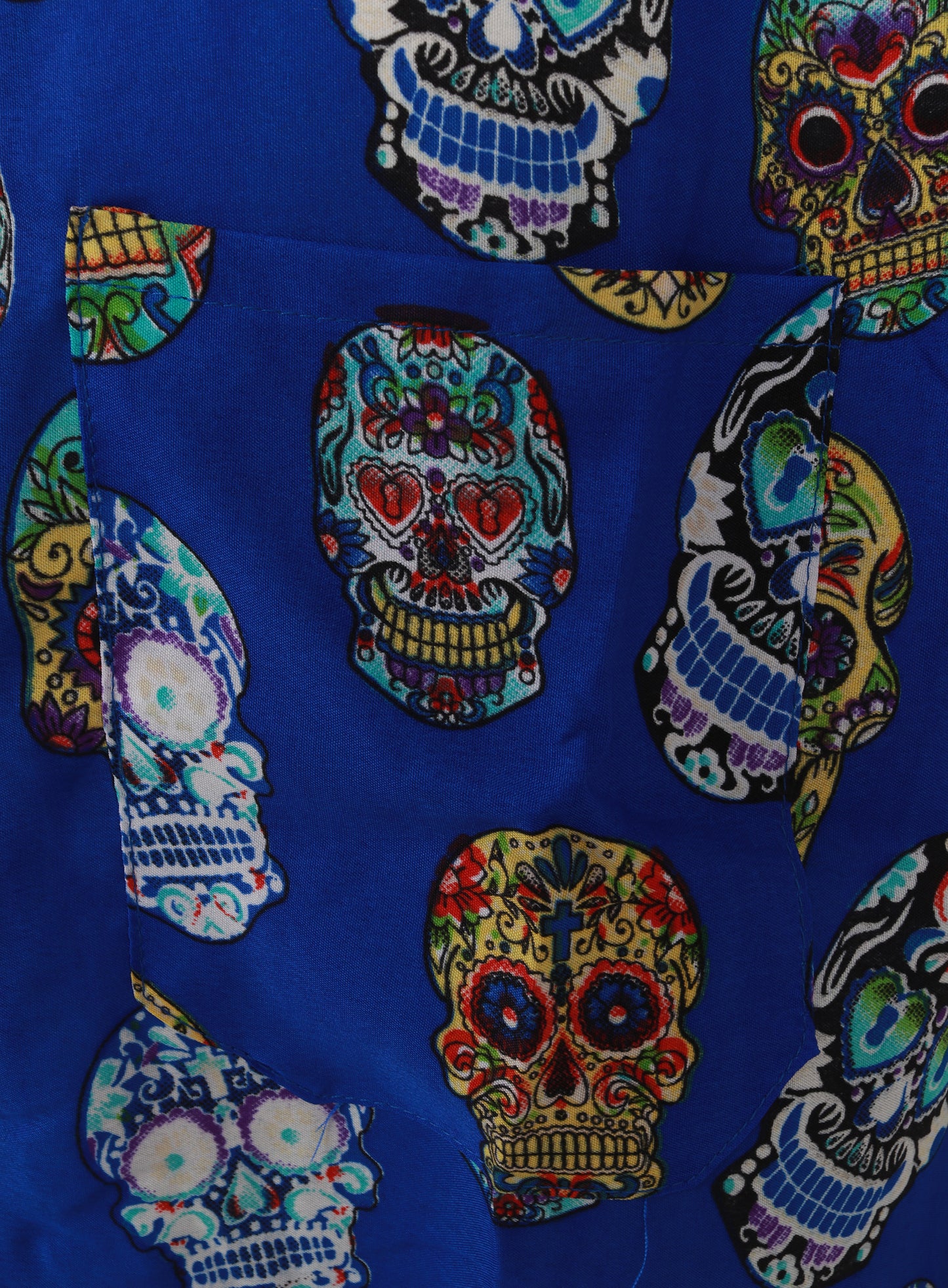 Sugar Skull Hawaiian Shirt Black Halloween Pumpkin Stag Day Of The Dead Shirt Blue S-XL