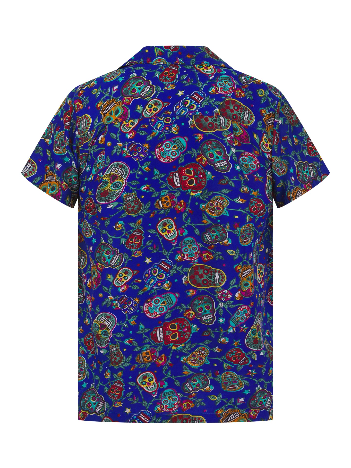 Sugar Skull Hawaiian Shirt Black Halloween Pumpkin Stag Day Of The Dead Shirt Mexico Blue S-XL