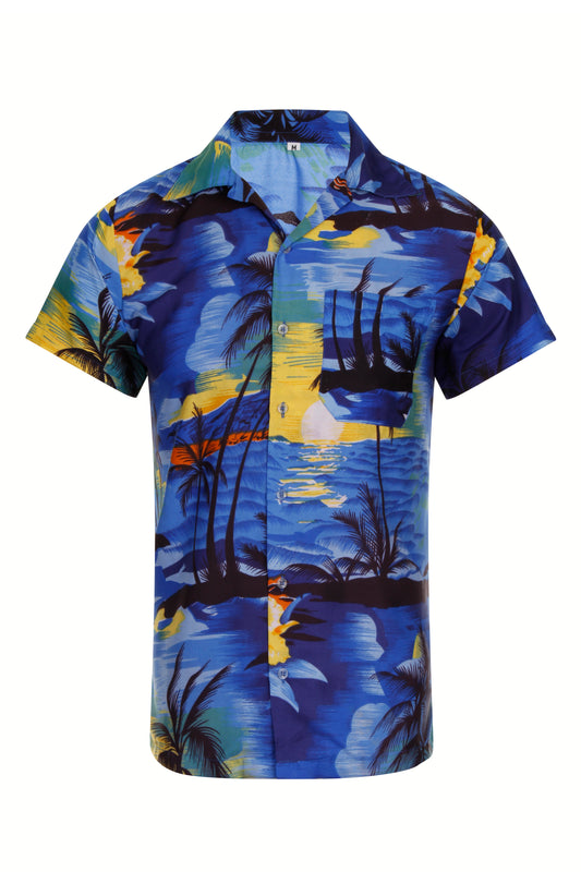 Blue Palm Tree Hawaiian Shirt Hawaii Aloha Tiki Bar Stag Party Fancy Dress Small Mens