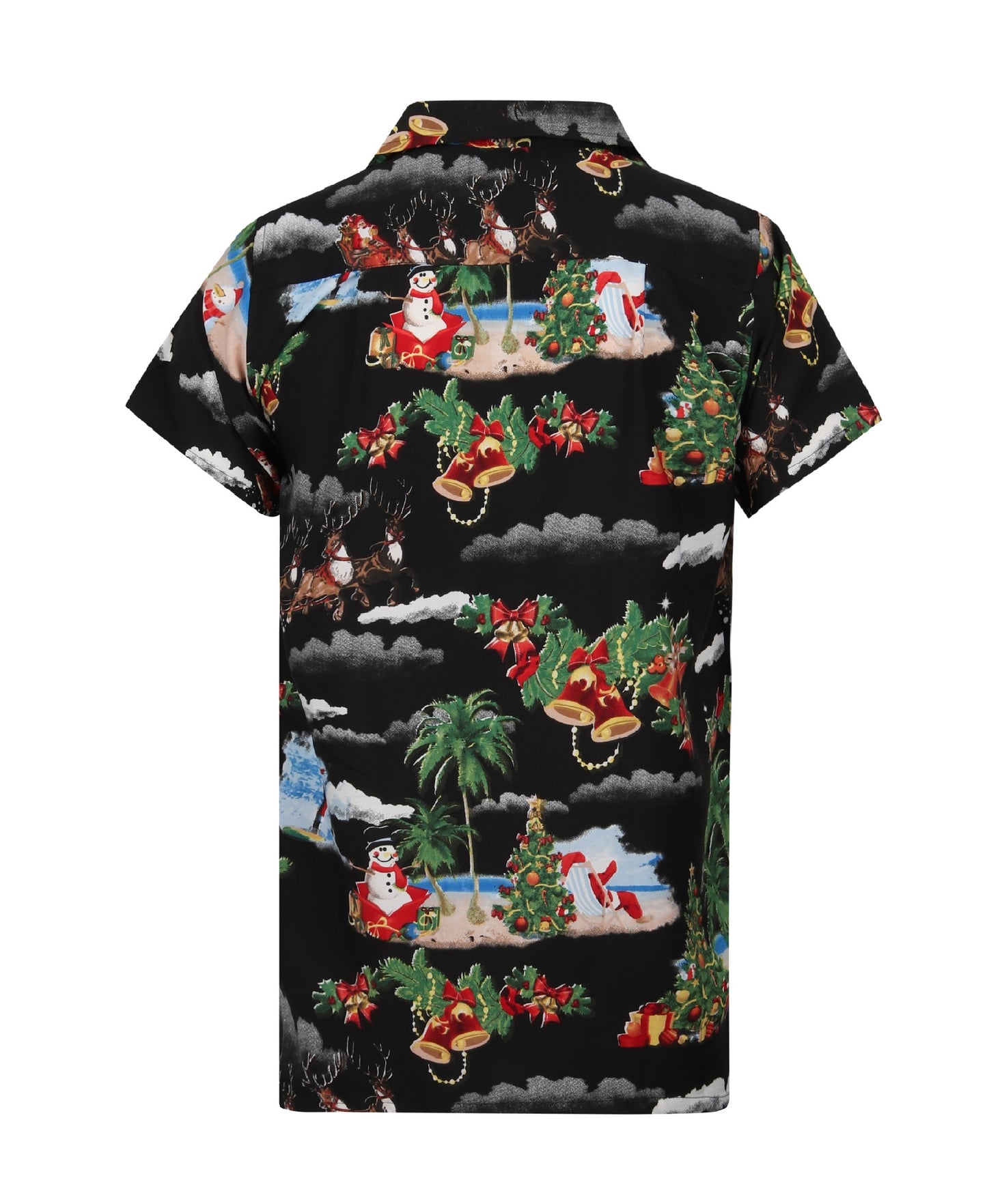 Christmas Hawaiian Shirt Mens Xmas Surfing Santa Surf Party Loud Tree Jingle Bells Hawaii Black S-XXL