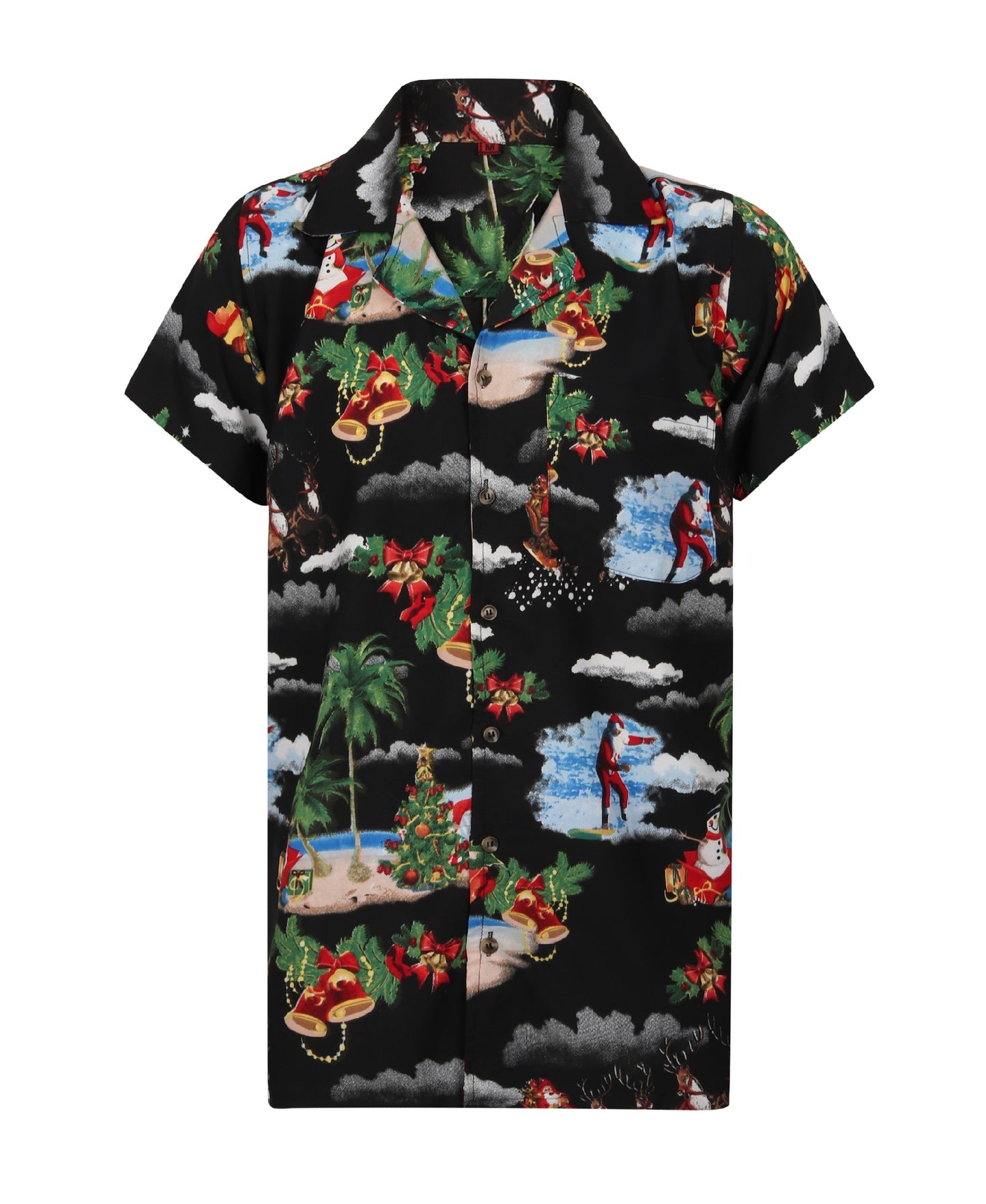 Christmas Hawaiian Shirt Mens Xmas Surfing Santa Surf Party Loud Tree Jingle Bells Hawaii Black S-XXL