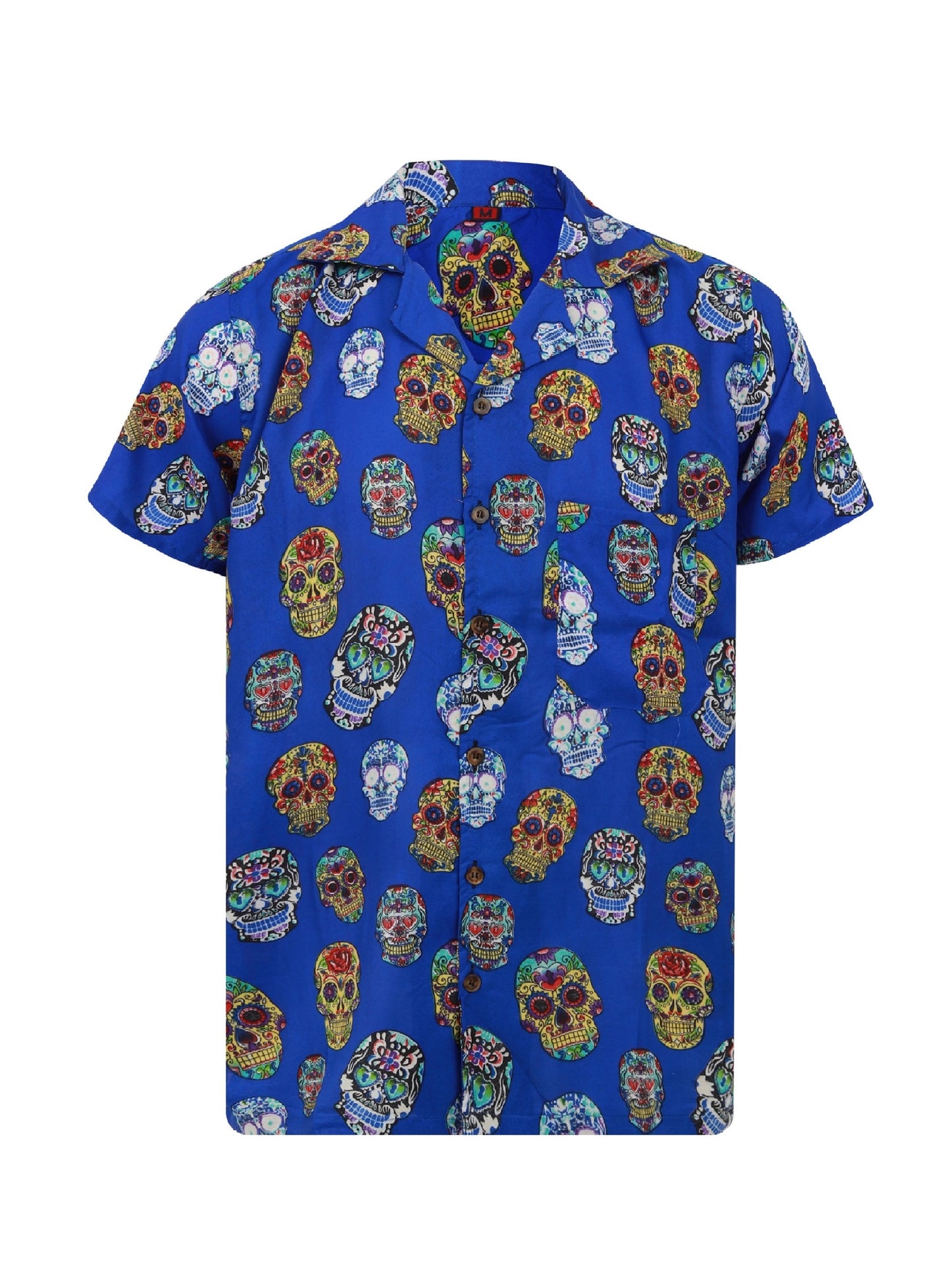 Sugar Skull Hawaiian Shirt Black Halloween Pumpkin Stag Day Of The Dead Shirt Blue S-XL