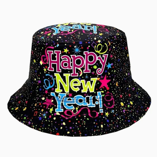 Happy New Year Bucket Hat Novelty Print NYC Party Stag Celebration Champagne Prop Festival Mens