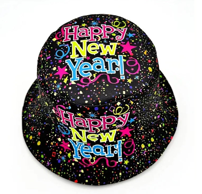 Happy New Year Bucket Hat Novelty Print NYC Party Stag Celebration Champagne Prop Festival Mens