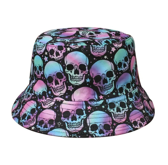 Sugar Skull Bucket Hat Halloween Day Of The Dead Festival Party Neon Fancy Dress Mens Womens