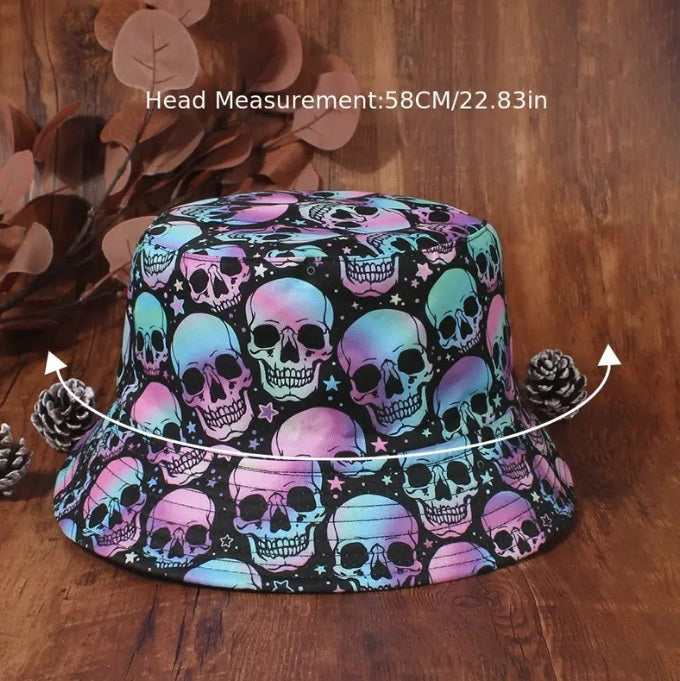 Sugar Skull Bucket Hat Halloween Day Of The Dead Festival Party Neon Fancy Dress Mens Womens