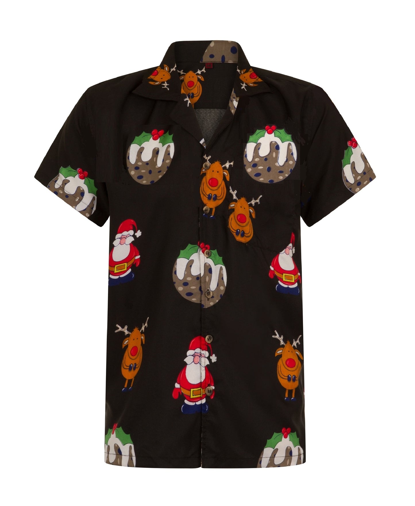 Christmas Hawaiian Shirt Mens Xmas Reindeer Pudding Santa Claus Print Novelty Funny Holiday Stag Party S-XXL