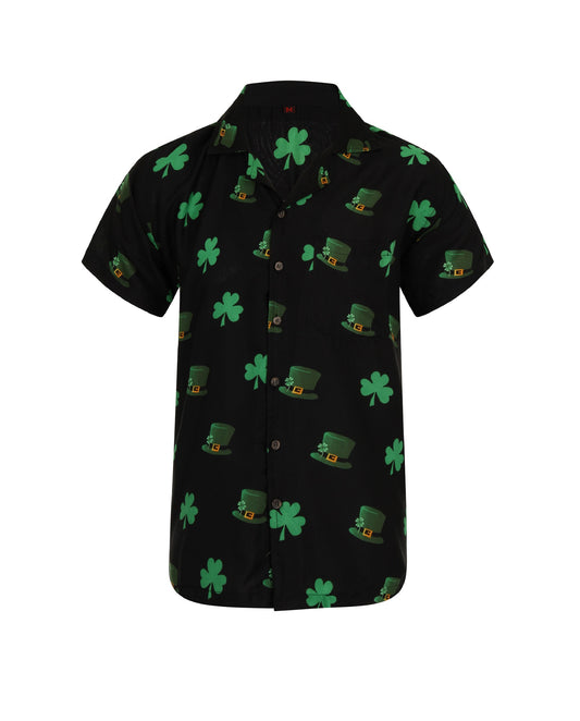 St Patricks Mens Hawaiian Shirt Black Saints Patricks Print Clover S-4XL NEW