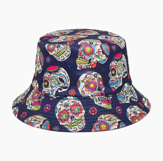 Sugar Skull Bucket Hat Halloween Day Of The Dead Festival Party Fancy Dress Mens Womens