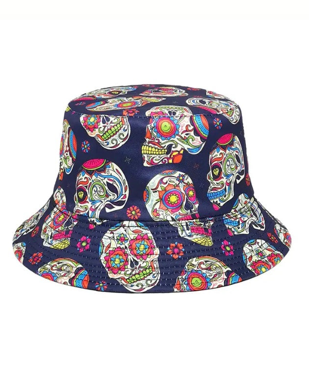 Sugar Skull Bucket Hat Halloween Day Of The Dead Festival Party Fancy Dress Mens Womens