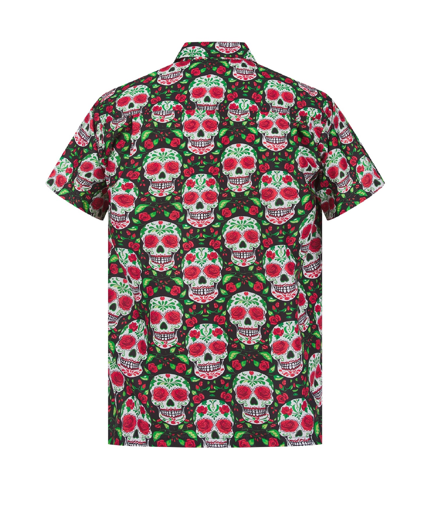 Sugar Skull Hawaiian Shirt Halloween Print Party Fancy Dress Day Of The Dead Roses Mens Mexico S-XL