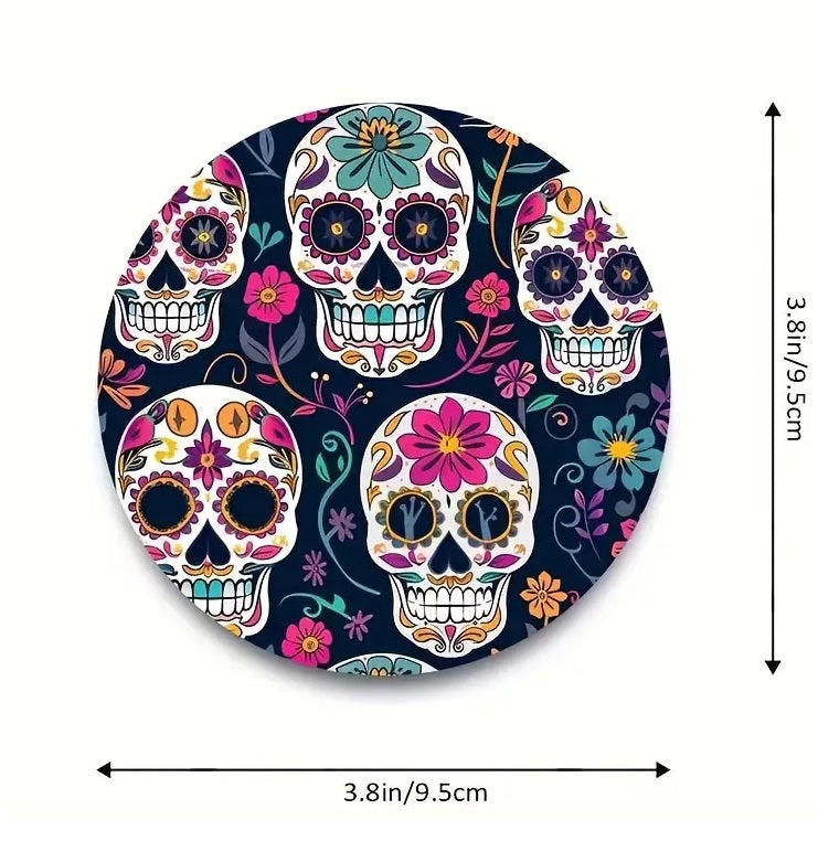 3 Pack Sugar Skull Hawaiian Coaster Mat Beer Wooden Bar Glass Halloween Theme Dia De Los Muertos