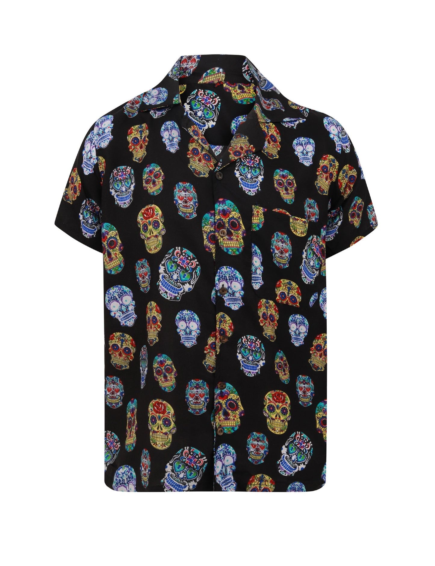 Sugar Skull Black Halloween Pumpkin Stag Day Of The Dead Shirt Hawaiian Shirt S-4XL