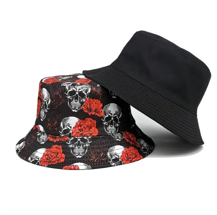 Sugar Skull Bucket Hat Halloween Day Of The Dead Festival Party Reversible Fancy Dress Mens Roses Vine